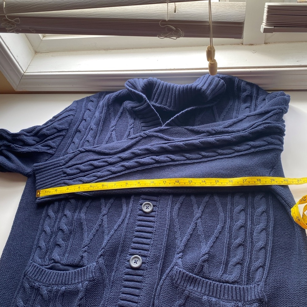 Old Navy Shawl Collar Fisherman Cardigan Men Large Cable Knit Navy Blue Cozy - Picture 12 of 13